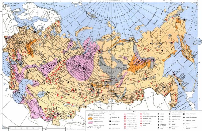 карта полезных ископаемых России