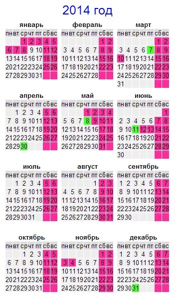 календарь 2014 года