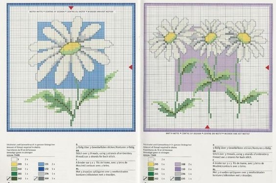 схема вышивки ромашки крестиком