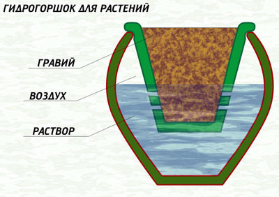 Схема простейшего горшка на основе гидропоники.