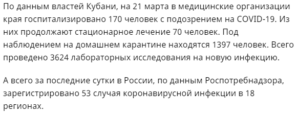 Краснодарский край коронавирус март 2020 Северный Кавказ