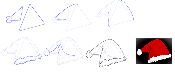 шапка деда Мороза рисунок поэтапно