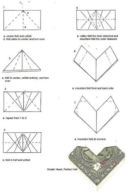 сердце из денег оригами