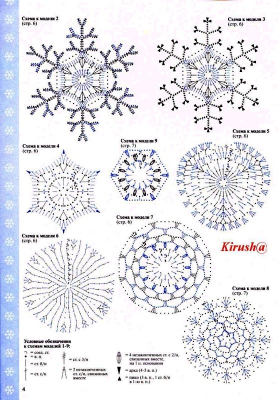 Вязаная снежинка крючком схема