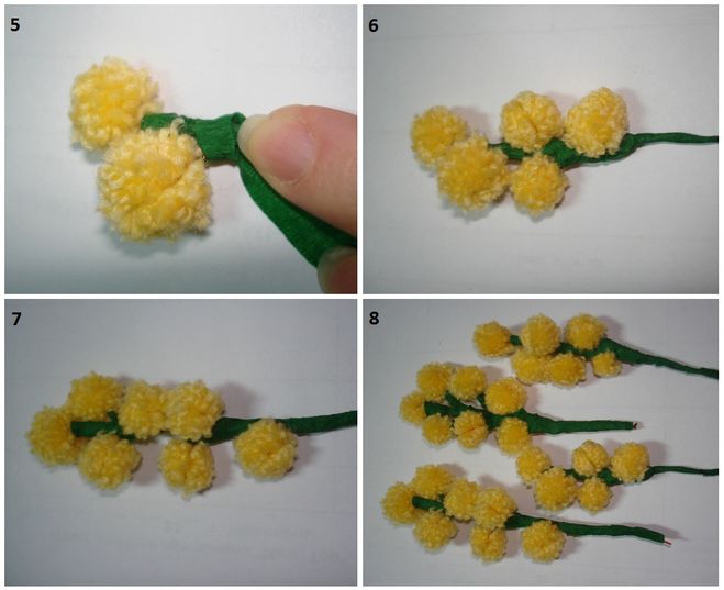Мимоза из помпонов своими руками мастер-класс