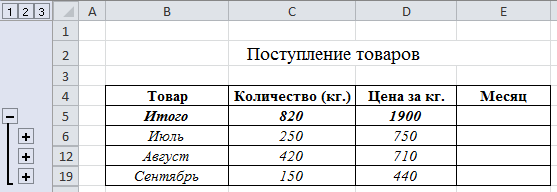 excel группировка строк плюсик